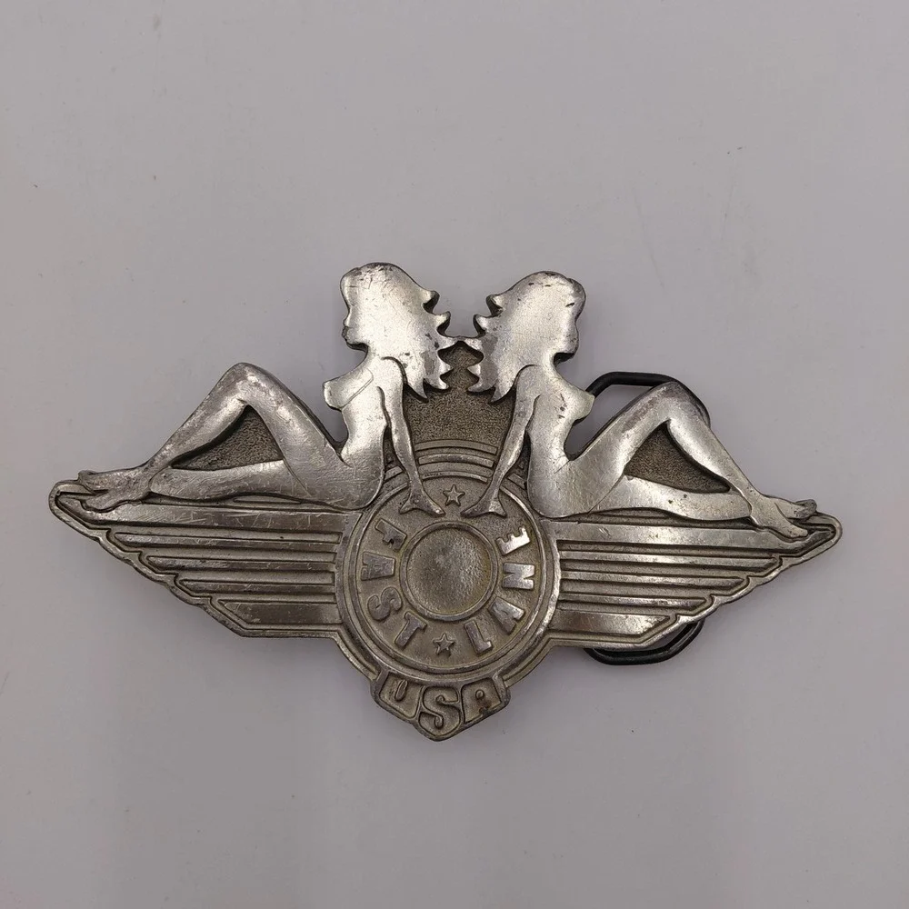 Vintage 2004 Fast Lane USA Fine Pewter Belt Buckle Mudflap Girl Wings Biker Y2K